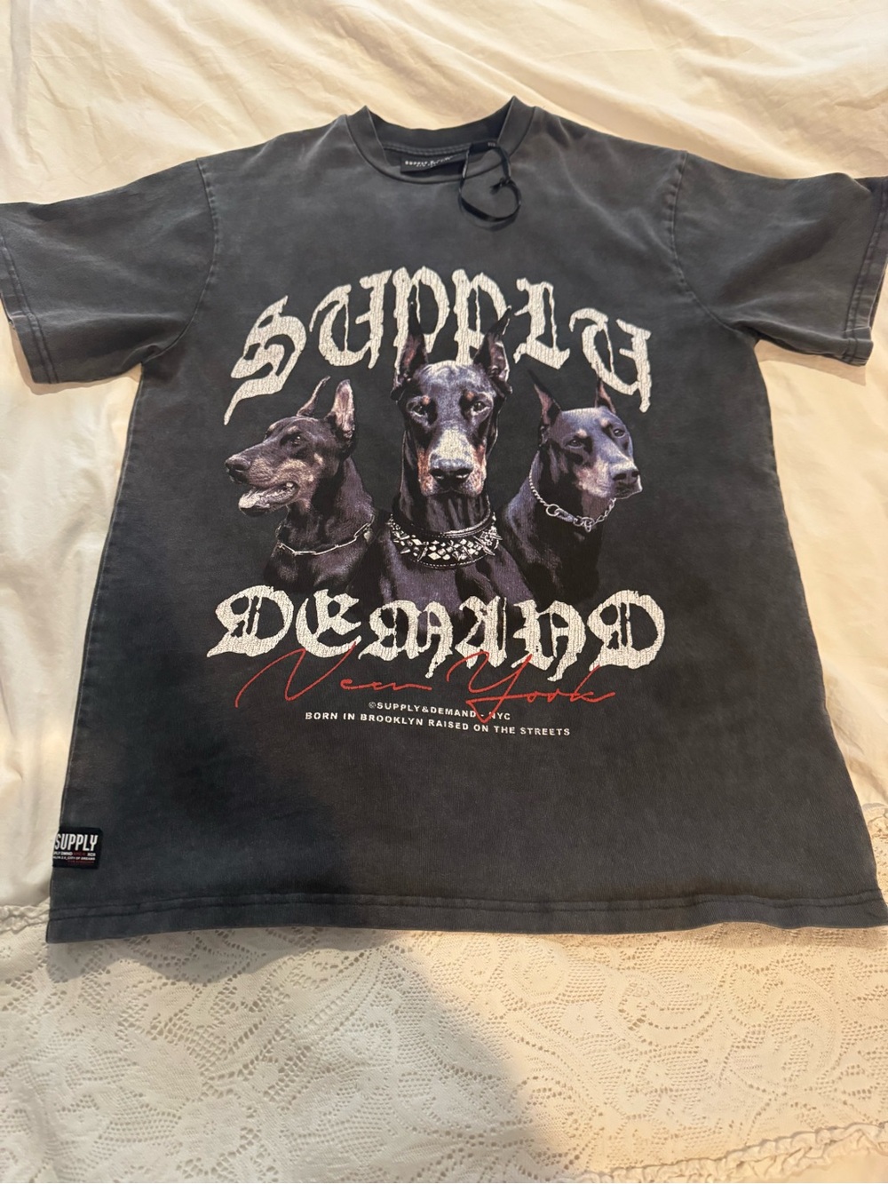 PacSun Black Graphic 'Supply & Demand' Doberman Short Sleeve Tee